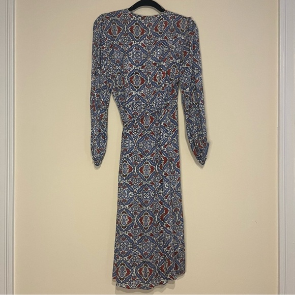 ZARA Silky Blue Paisley Authentic Wrap Longsleeve Midi Dress - Picture 12 of 15